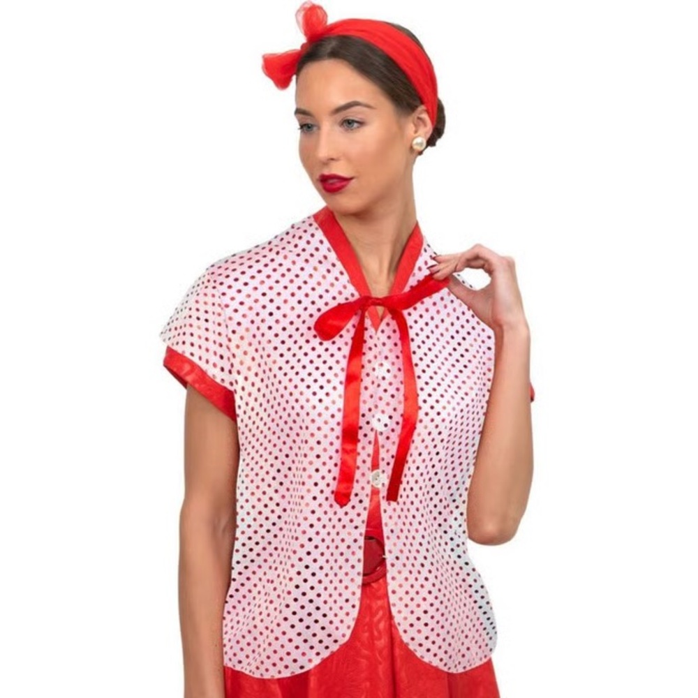 50s Polka Dots Caplet Red & White Womens Halloween Costume One Size